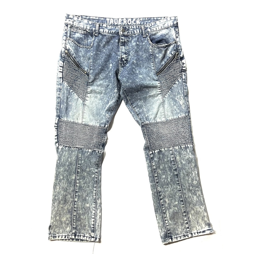 TRUE ROCK Men's 40 Empire  Biker Moto Ribbed Panel Denim Jeans